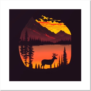 Buck Deer - Mountain Sunset Posters and Art